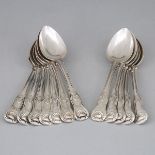 Set of Twelve George IV Silver Kings Pattern Dessert Spoons, Sarah & John William Blake, London, 182