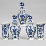 Garniture of Five Delft Blue Painted Vases, Three with Covers, 19th/20th century, height 12 in — 30.