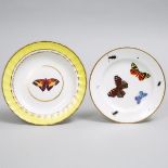 Derby Yellow-Banded Entomological Plate and Another, Paris, 19th century, diameter 8.5 in — 21.7 cm;