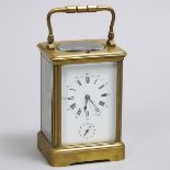 French Repeating Carriage Clock with Alarm, c.1900, handle up height 7.5 in — 19.1 cm