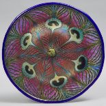 Charles Lotton (American, b.1935), Iridescent Cobalt Glass Peacock Rondelle, dated 1994, diameter 14