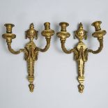 Pair of Louis XVI Style Gilt Bronze Two Candle Wall Sconces, c.1900, height 15.5 in — 39.4 cm