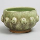 Deichmann Mottled Green Glazed Stoneware 'Kish' Bowl, Kjeld & Erica Deichmann, mid-20th century, hei