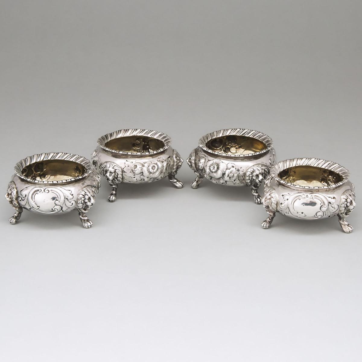 Set of Four Victorian Silver Salt Cellars, William Robert Smily, London, 1857, diameter 3.5 in — 9 c