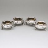 Set of Four Victorian Silver Salt Cellars, William Robert Smily, London, 1857, diameter 3.5 in — 9 c