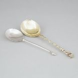Continental Silver-Gilt Apostle Spoon and Another Spoon with Bud Finial, 19th century, length 7.7 in