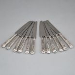 Set of Twelve English Silver Handled Kings Pattern Luncheon Knives, Strickett & Loader, Sheffield, 1