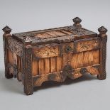 Continental Renaissance Revival Iron Overlaid Oak Table Casket, early 20th century, 16 x 26 x 16 in
