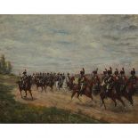 Paul Emile Leon Perboyre (1851-1929), NAPOLEON'S ARMY ADVANCING (ALONG A COUNTRY ROAD), Oil on panel