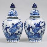 Pair of Delft Blue Painted Lobed Baluster Vases and Covers, late 18th/19th century, height 12.5 in —