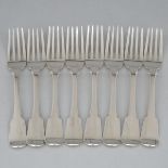 Eight George III Silver Fiddle Pattern Table Forks, Thomas Wilkes Barker, London, 1818, length 7.9 i