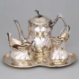 German Art Nouveau Silver Solitaire Coffee Service, Wilhelm Binder, Schwäbisch Gmünd, c.1900, tray w