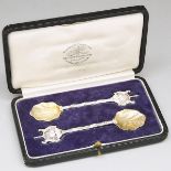 Pair of English Silver Worshipful Company of Salters Armorial Salt Spoons, Goldsmiths & Silversmiths