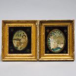 Pair of Small Georgian Needlework Pictures, late 18th/early 19th century, 8.7 x 7.7 in — 22 x 19.5 c