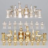Mexican Silver and Silver-Gilt Chess Set, Héctor Aguilar, Taxco, 20th century, king height 4.8 in —