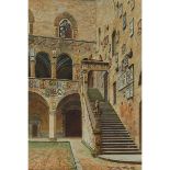 Giulia Cecchi (fl. 1890), STAIRCASE IN THE COURTYARD OF THE PALAZZO DEL BARGELLO, FLORENCE., Waterco