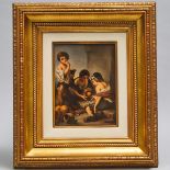 Berlin Rectangular Plaque of 'Children Playing Dice', after Murillo, late 19th century, plaque 10 x