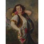 Richard Geiger (1870-1945), TAMBOURINE DANCER WITH FLORAL SHAWL, Oil on canvas; signed "Geiger.R." l