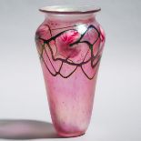 John Lotton (American, b.1964), Iridescent Pink 'Leaf and Vine' Glass Vase, dated 1990, height 11.2