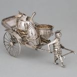 Chinese Export Silver Rickshaw Condiment Caddy, Tan Shao Ji, Wing On, Hong Kong, 20th century, lengt