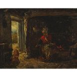 C.T. Coplands (19th Century), RUSTIC INTERIOR (WOMAN STARTLED BY A PIG) , Oil on canvas laid down to