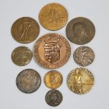 Group of 10 Miscellaneous Mostly Continental Commemorative Bronze Medallions, 20th century, largest