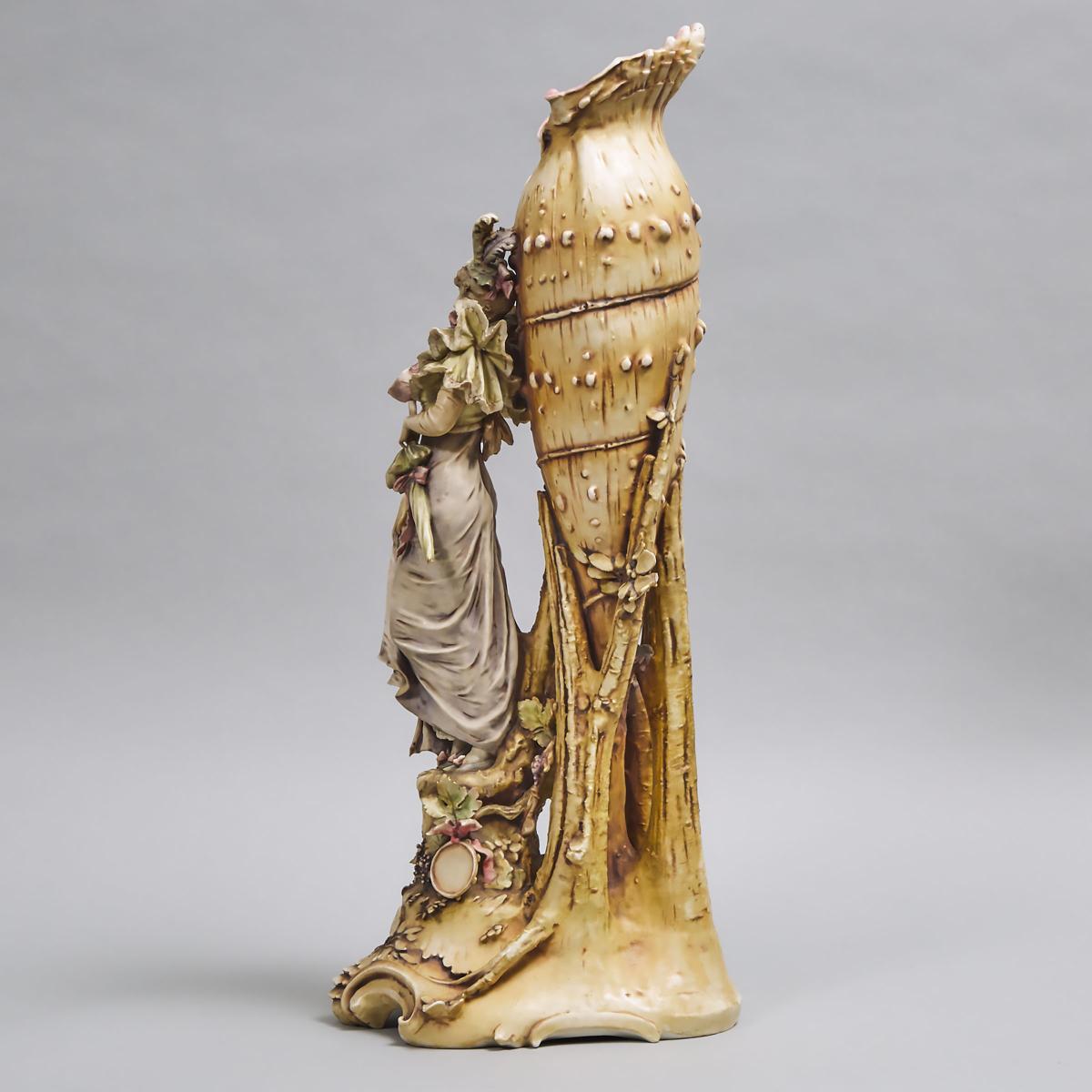 Riessner, Stellmacher & Kessel 'Amphora' Large Vase Group of a Lady with Parasol by a Shell, early 2 - Image 2 of 3