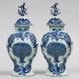 Pair of Delft Blue Painted Vases and Covers, late 18th/19th century, height 11 in — 28 cm (2 Pieces)