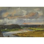 James Wallace (1872–1911), SUNSET ON TWEED NEAR BERWICK, Watercolour on paper laid down to board; in