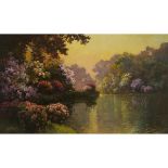 Jenö Karpathy (1870-1950), SPRING BLOOMS ON THE BANKS OF THE RIVER SEINE, Oil on canvas; signed lowe