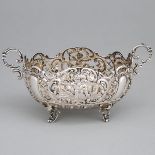 German Silver Pierced Oval Two-Handled Basket, probably Hanau, early 20th century, length 6.5 in — 1