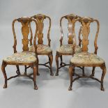 Set of Four Dutch Queen Anne Style Carved and Inlaid Burl Walnut Side Chairs, 19th century, height 3