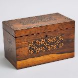 Scottish Tunbridge Ware Burmese Rosewood Tea Caddy, mid 19th century, 5 x 8 x 4.5 in — 12.7 x 20.3 x