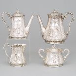 German Silver Bachelor's Tea and Coffee Service, Weinranck & Schmidt, Hanau, c.1900, largest pot hei
