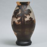 Large Muller Frères Cameo Glass Landscape Vase, early 20th century, height 17.9 in — 45.5 cm