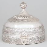 Indian Silver Circular Paan-Daan Box, late 19th/early 20th century, height 7.2 in — 18.3 cm, diamete