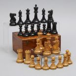 J. Jaques & Sons Boxwood and Ebony Staunton Pattern Chess Set, London, c.1930, king height 3.9 in —