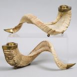 Pair of Ram's Horn Candle Holders, 20th century, length 12.5 in — 31.8 cm