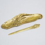 Albert Marionnet (Austrian, 1852-1910) Naturalistic Gilt Bronze Pen Tray and Letter Opener, c.1900,