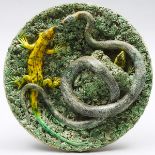 Portuguese Majolica Palissy-Style Circular Wall Plaque, late 19th century, diameter 11.8 in — 30 cm