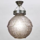'Champs-Élysées', Lalique Moulded and Frosted Grey Glass Pendant Lamp, c.1930, overall height 24.8 i