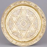 Middle-Eastern Silver and Copper Inlaid 'Cairo Ware' Brass Tray, early 20th century, diameter 11.4 i