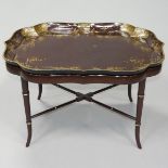 Victorian Oxblood Lacquered Papier Maché Tea Tray on Stand, mid 19th century and Later, 19 x 31.5 x