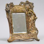 French Art Nouveau Coppered Brass Strut Mirror, c.1890, 11.5 x 9 in — 29.2 x 22.9 cm