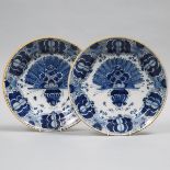 Pair of De Porceleyne Klaauw Delft Blue Painted 'Peacock' Pattern Chargers, 18th century, diameter 1