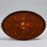 Edwardian Mixed Wood Inlaid Mahogany Oval Butler's Tray, early 20th century, length 22.75 in — 57.8