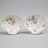 Pair of Meissen Moulded and Flower Painted Shell Dishes, 18th century, width 10 in — 25.5 cm (2 Piec