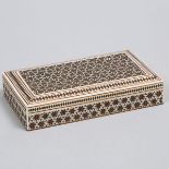 Vizagapatam Bone and Mixed Material Inlaid Sandalwood Box, mid 20th century, 1.5 x 6.75 x 3.8 in — 3