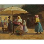 Zoltán Ott (1881- 1953), MARKET DAY, Oil on canvas; signed "OTT Z" lower right, 21.75 ins x 27 ins;