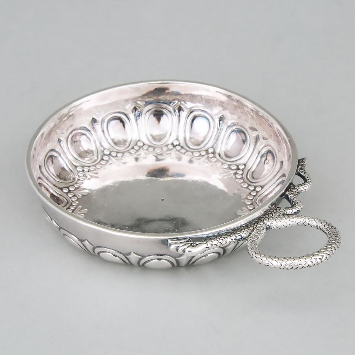 French Silver Wine Taster, early 19th century, width 4 in — 10.2 cm